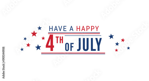 Happy 4th of July greeting text with stars, patriotic typography, vector illustration for banner or poster