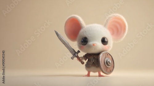 Chibi mouse warrior character holding sword and shield