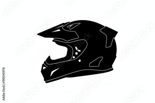 Protective Gear: Black silhouette of a motocross helmet. Safety and performance blended in this high-angle view.