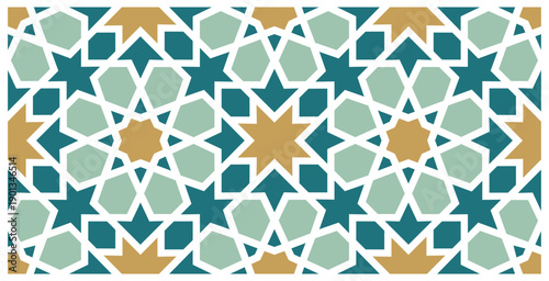 Seamless Moroccan Islamic Geometric Pattern with Star Mosaic Ornament