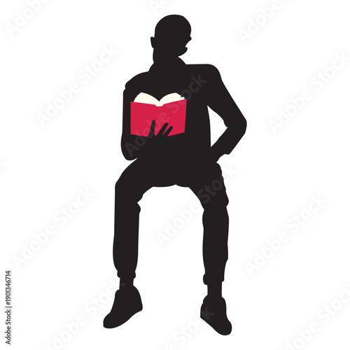 Sitting man reading silhouette