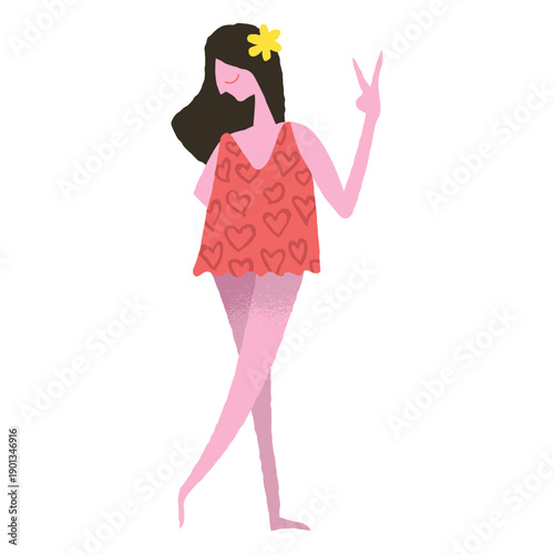 Hippie girl peace sign doodle