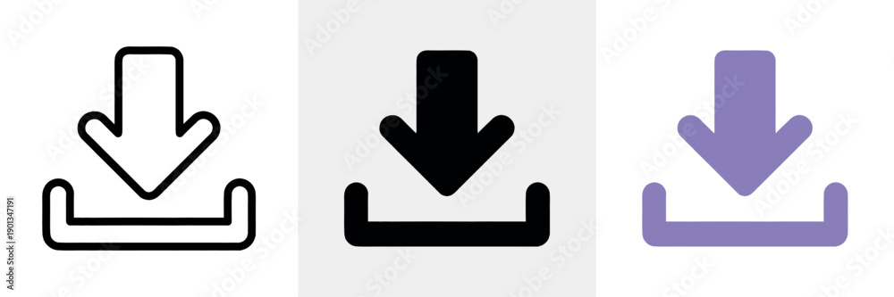 Fototapeta premium Three Download Arrow in Black and Purple Colors outline symbol