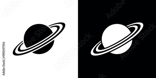 Black and white of Saturn with rings on contrasting backgrounds planet space astronomy