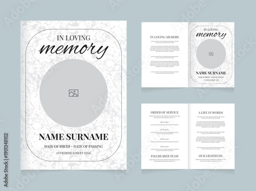 Elegant Funeral Program Bifold Template – In Loving Memory Memorial Service Design white version