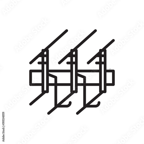 Railway catenary icon. Electrified rail infrastructure and transit engineering, representing overhead line equipment (OLE), messenger wires, traction power systems, and high-speed rail energy grids.