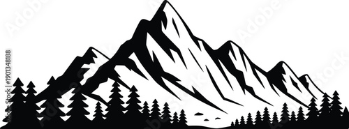 Black Mountain Range Silhouette with Pine Forest Foothills for Outdoors Adventure and Wilderness Landscape Design