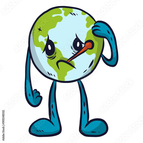 Planet earth illness sickness sadness melancholy thermometer flat