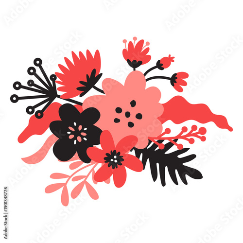 Flower bouqet stem bud petal leaf flat