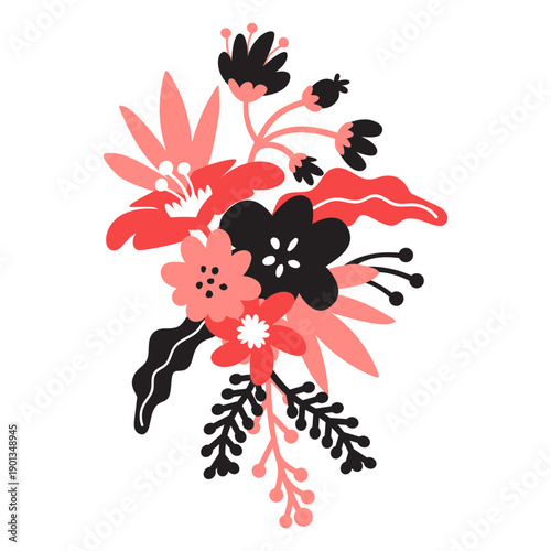 Flower bouqet bud stem petal leaf flat