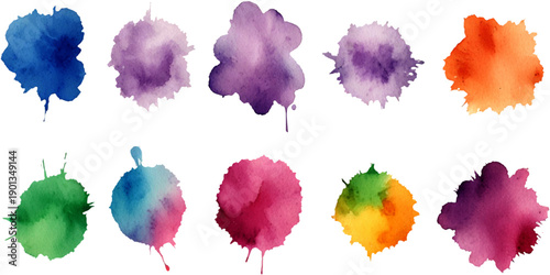 Creative Colorful Ink Stain Set Watercolor Blobs Isolated on Transparent  Background Art