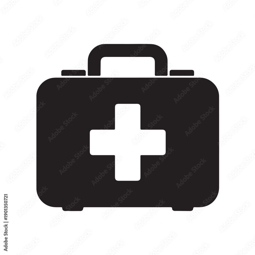 Obraz premium First Aid Kit Icon in Solid Black Medical Emergency Symbol