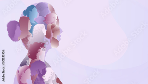 Multicultural women silhouettes forming a female profile representing diversity identity and inclusion