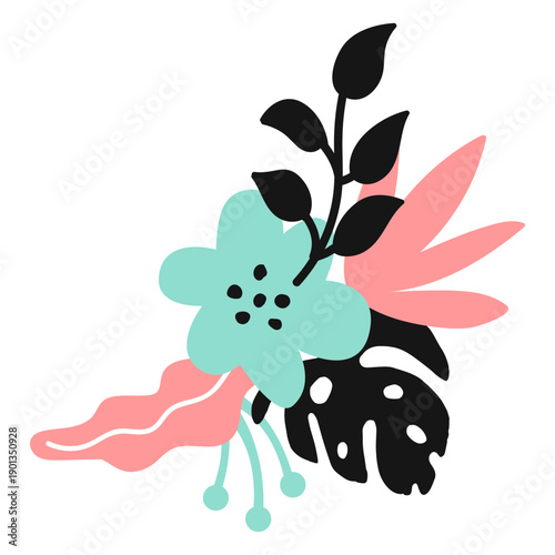 Flower leaf petal bud stem flat