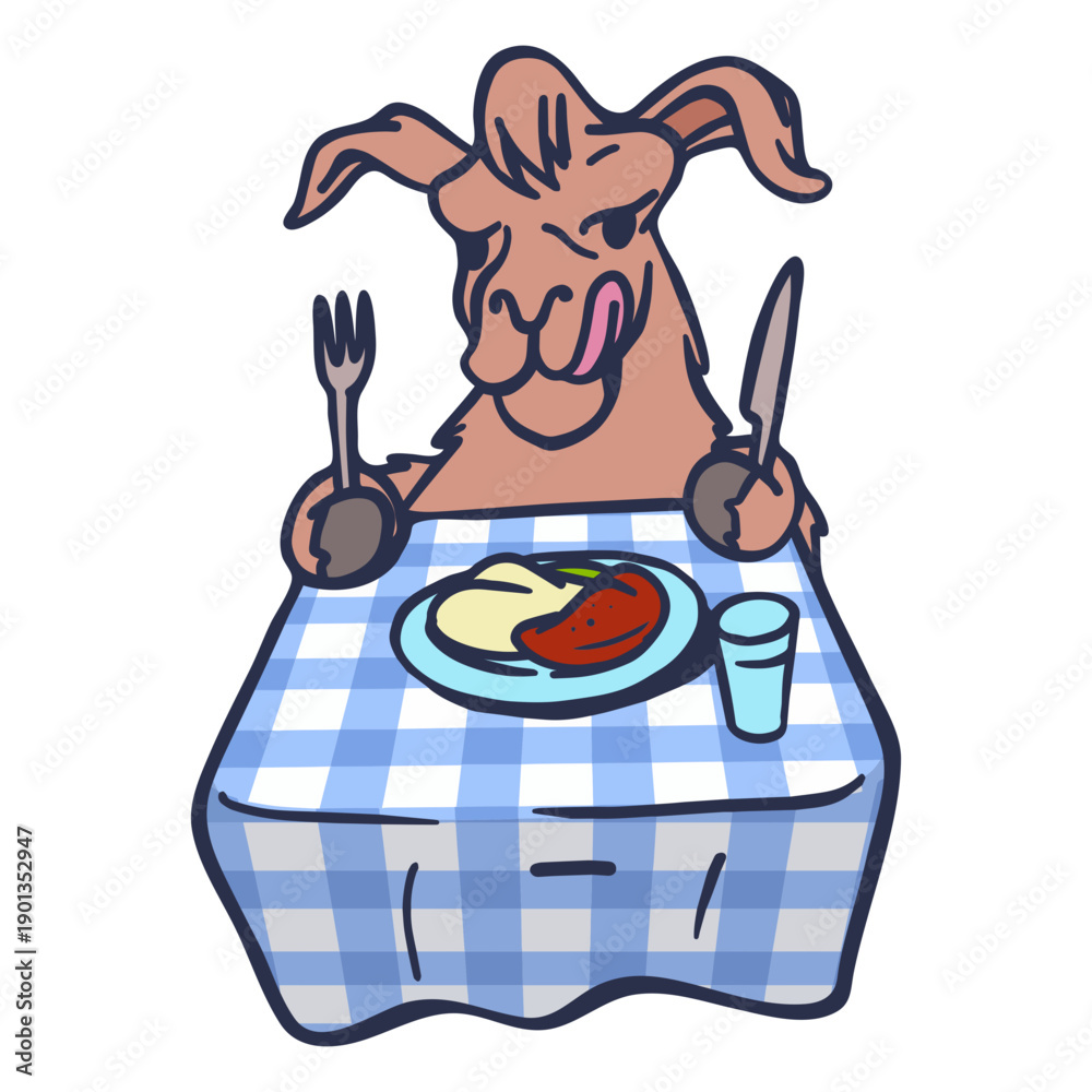 Fototapeta premium Llama dish table flat stroke