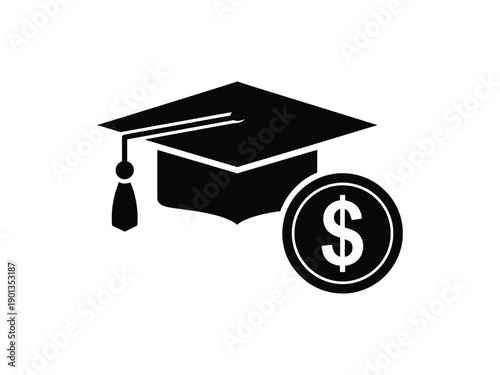 Graduation cap and dollar coin icon, symbolizing education costs, student loans, or scholarships