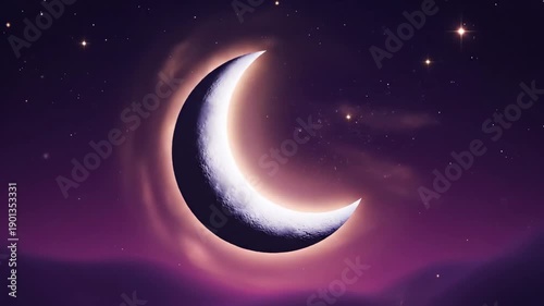 Crescent moon in a starry night sky with nebula clouds dreamy and magical cosmic beauty