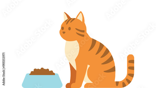 An orange tabby cat sitting next to a bowl of cat food