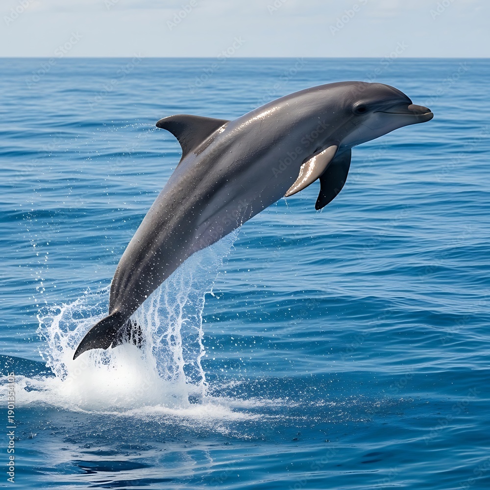 Fototapeta premium Dolphin leaping from water, energetic and majestic marine mammal in motion