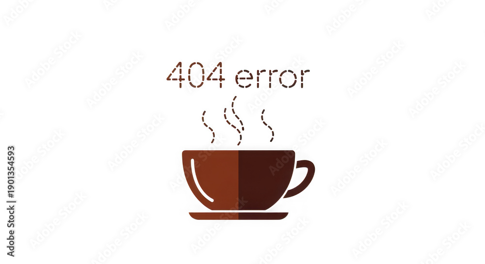 Obraz premium 404 error concept with steaming coffee cup on white background transparent background