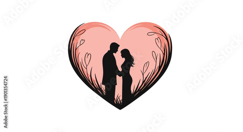 Silhouette of a couple embracing within a heart shaped frame
