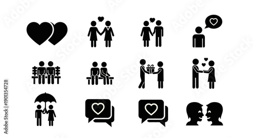 Black silhouettes depicting various scenes of love family and relationships