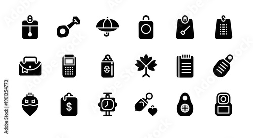 Collection of black silhouette icons representing various objects and concepts