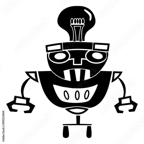 Cute light bulb robot cut out black