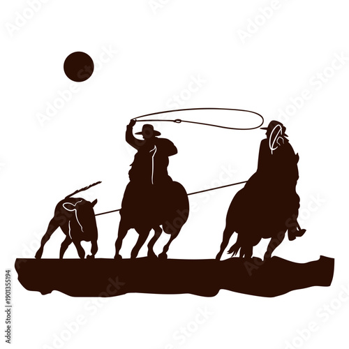Western lasso scene cut out black