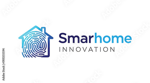 Smart home innovation logo with fingerprint and house