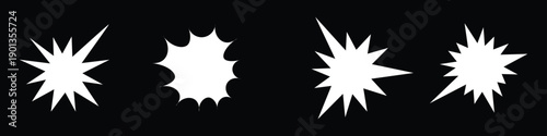 Explosion spark icon vector. White comic burst and star flash collection, abstract blast and impact symbol. Vector illustration.