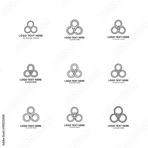 Minimal Abstract Triple Loop Knot Logo Set in Clean Line Style Vector Illustration.