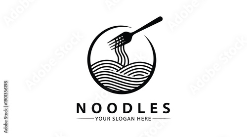 A black and white logo of noodles in a bowl with a chopstick