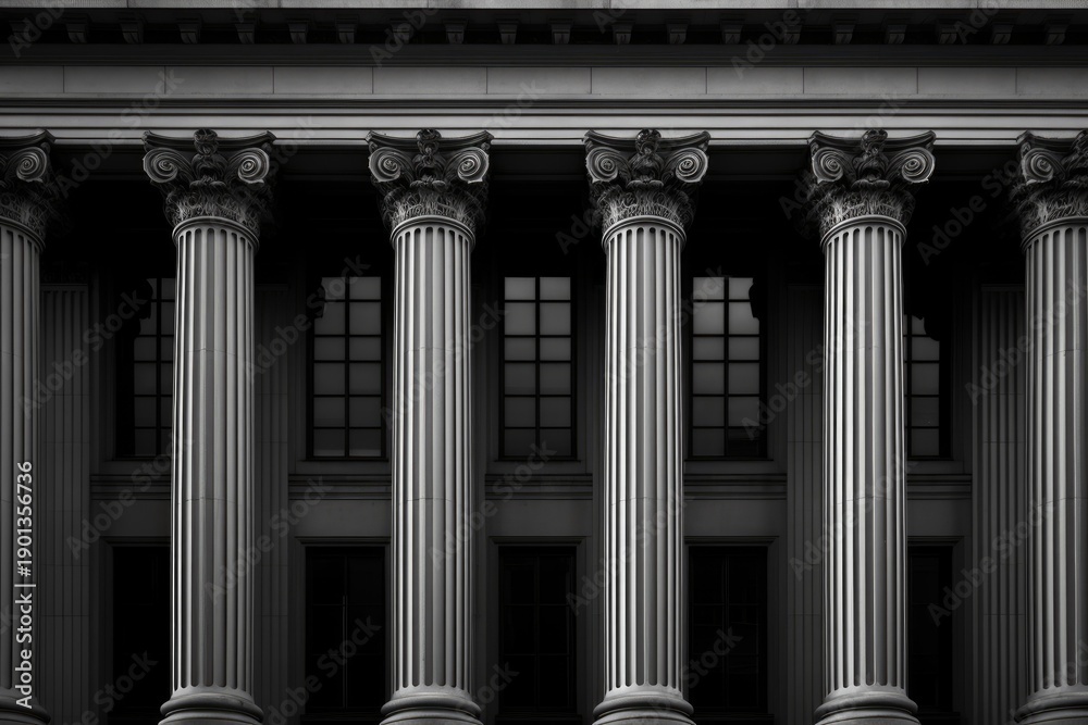 Naklejka premium Detail of a neoclassical facade with ionic columns, representing strength and stability