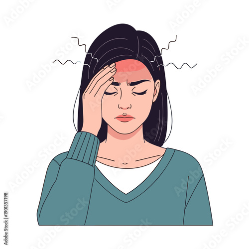 Young Woman Experiencing Headache or Stress.