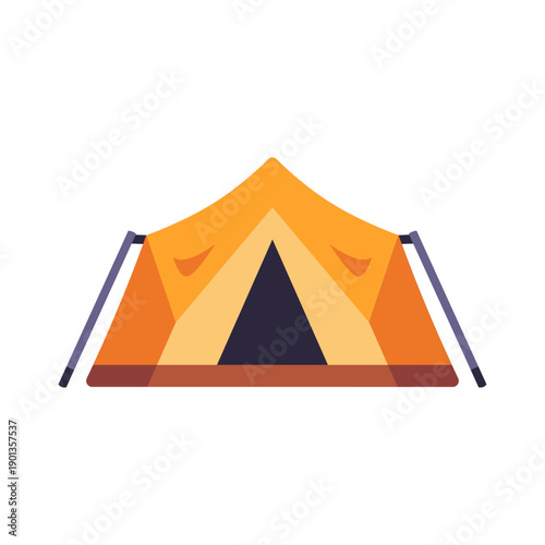 Orange amping tent with open entrance, colorful vector flat style illustration, adventure theme
