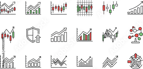 Financial and Data Analysis Icons: Charts, Graphs, Growth
