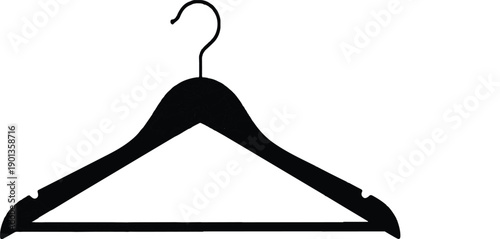 Clothes hanger silhouette, simple graphic symbol for garments, wardrobe organization, and fashion, black isolated on transparent