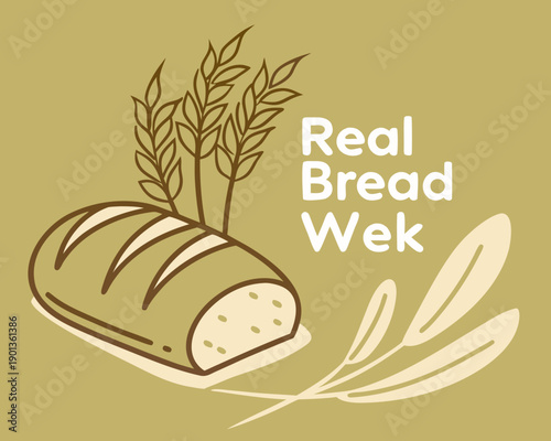 Real bread week illustration with loaf and wheat stalks