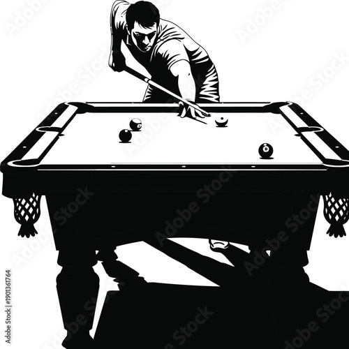 Man Playing PoolBilliards Silhouette - Sport, Hobby & Leisure Vector Art 
