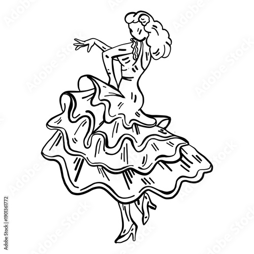 Woman flamenco dancer hand drawn