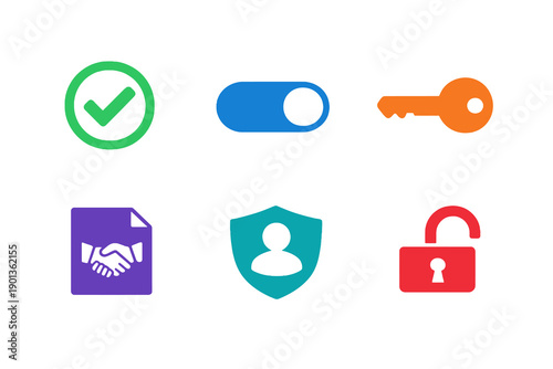 User consent and permission icon set with six single-color vector icons. Ideal for privacy tools, SaaS platforms, onboarding flows, and modern UI design.