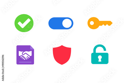 Monochromatic consent and permission icons in flat vector style. Perfect for data privacy systems, compliance apps, websites, and mobile interfaces.