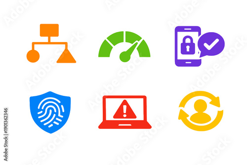 Adaptive authentication and identity risk icon set with six single-color vector icons. Ideal for IAM platforms, security dashboards, and modern UI design.
