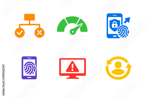 Monochromatic adaptive authentication icons in flat vector style. Perfect for risk based access systems, identity security tools, websites, and apps.