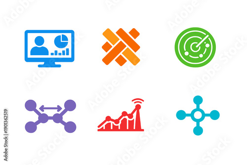 Monochromatic identity observability icons in flat vector style. Perfect for trust fabric systems, monitoring tools, websites, and SaaS products.
