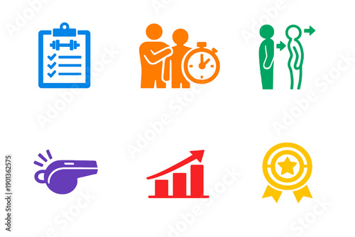 Monochromatic personal training icons in flat vector style. Perfect for coaching platforms, gym services, websites, and mobile apps.