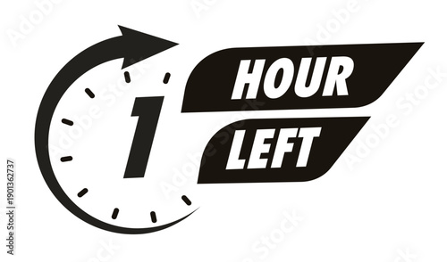 Timer 1 hour left with arrow watch sticker for promo offer, promotion, sale, social media post