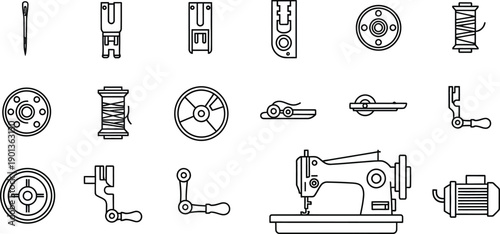 Sewing icons set - black vector illustration
