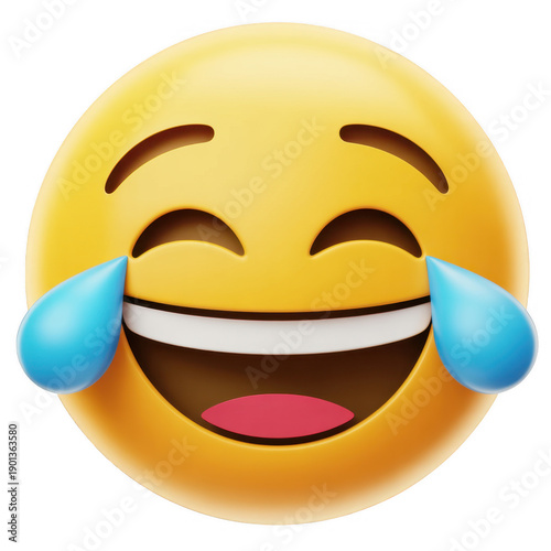 Laughing face emoji with tears yellow isolated on a transparent background